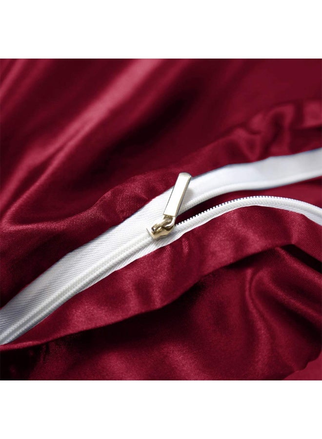 AiMay 3 Piece Satin Duvet Cover Set Bedding Sets King Burgundy 1800 Series Luxury Rich Silk Silky Super Soft Solid Color Reversible Honeymoon Wrinkle Free (King, Burgundy) - Image 5